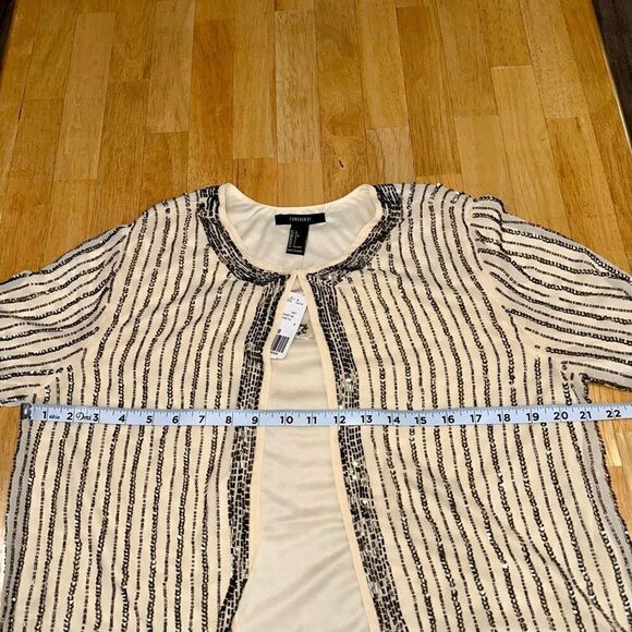 Forever 21 Womens Sequin Bead Embellished Cropped Blazer Cream Silver Glam NWT - Picture 7 of 11